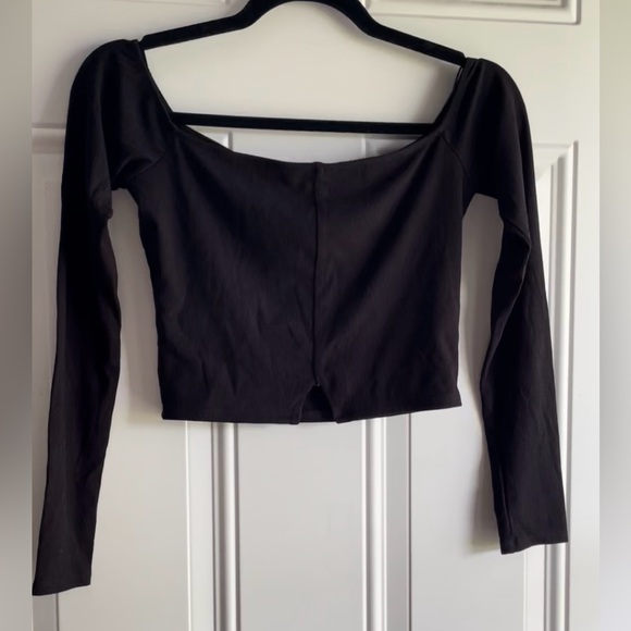 NWT HTF Naked Wardrobe Black Off My Shoulders Long Sleeve Lux Ribbed Crop Top - Picture 4 of 11